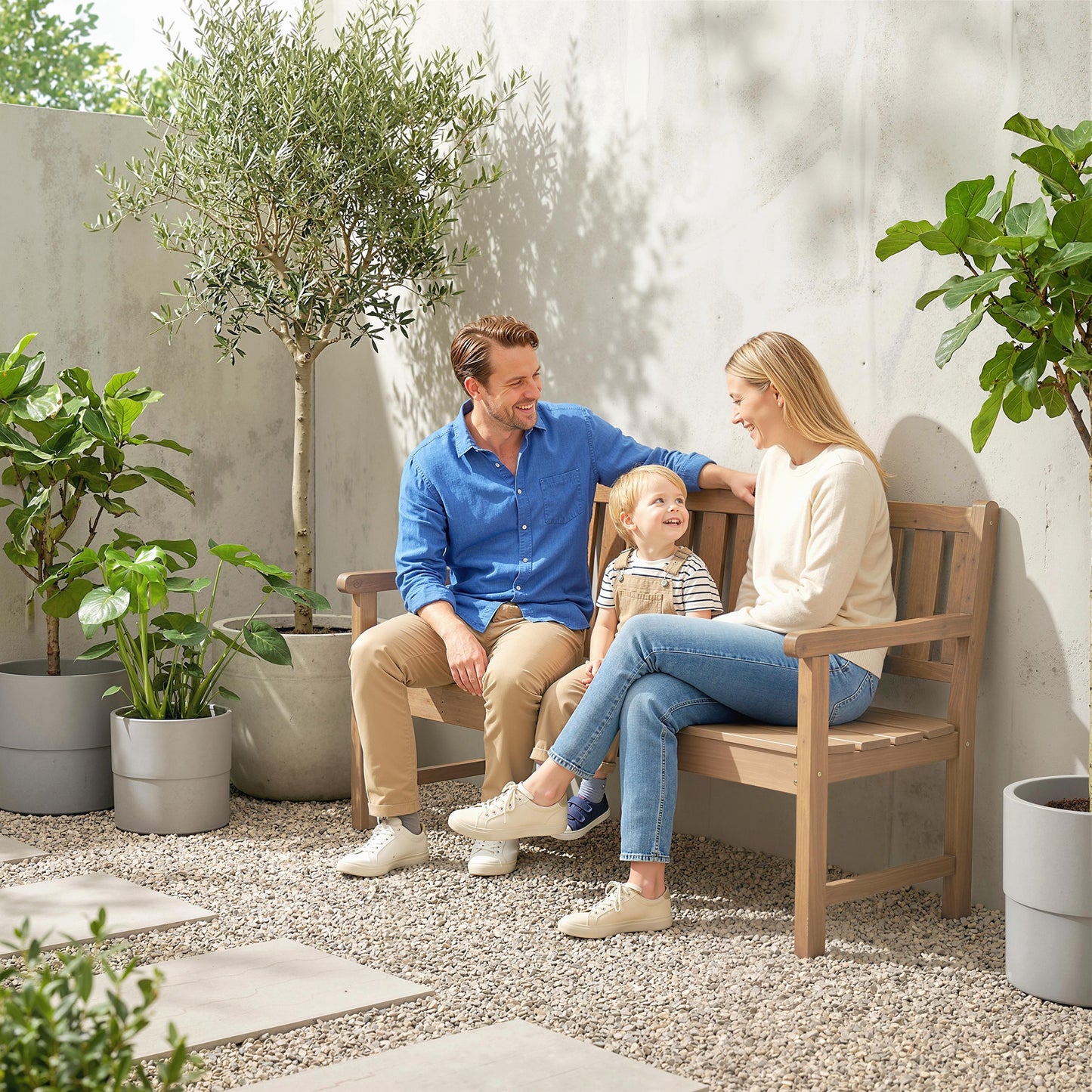 Wooden Garden Bench with Liftable Table & Shelf, 2-3-Seater Outdoor Loveseat with Fir Wood Frame, Teak