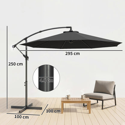 3m Overhanging Cantilever Parasol, with Cross Base - Black