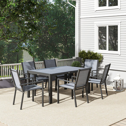 Seven-Piece Garden Dining Set, with Plastic Wood-Top Table - Grey