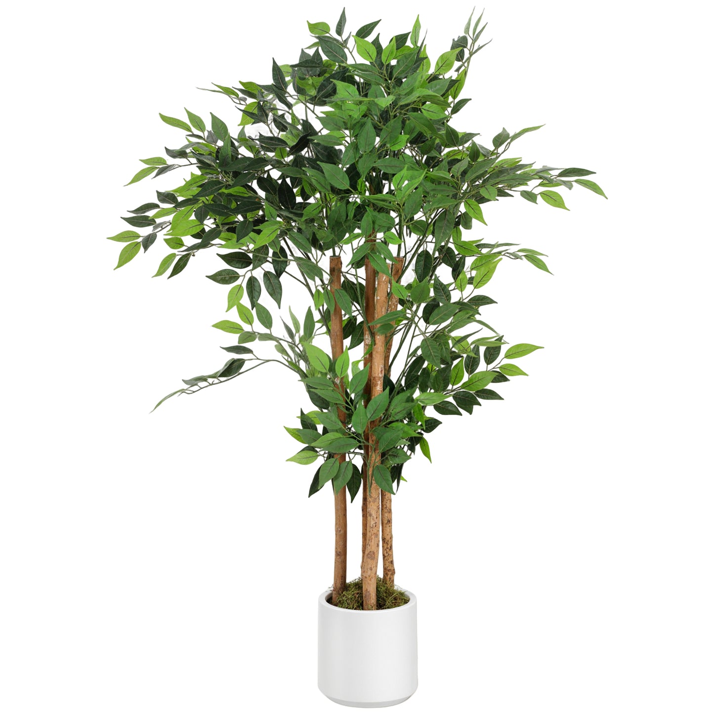 120cm Artificial Ficus Tree, Fake Potted Tree with Solid Wood Trunk and Pot for Indoor, Green
