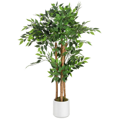 120cm Artificial Ficus Tree, Fake Potted Tree with Solid Wood Trunk and Pot for Indoor, Green