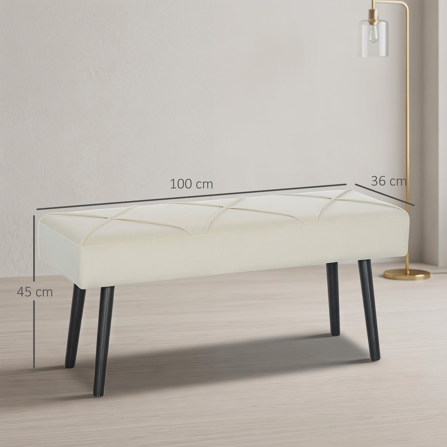 Upholstered Hallway Bench, End of Bed Bench with X-Shape Design and Steel Legs, Cream