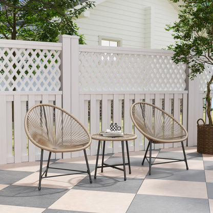 3 Pieces Rattan Bistro Set, Garden Bistro Set with Acapulco Chairs and Glass Top Table, Small Garden Furniture Set