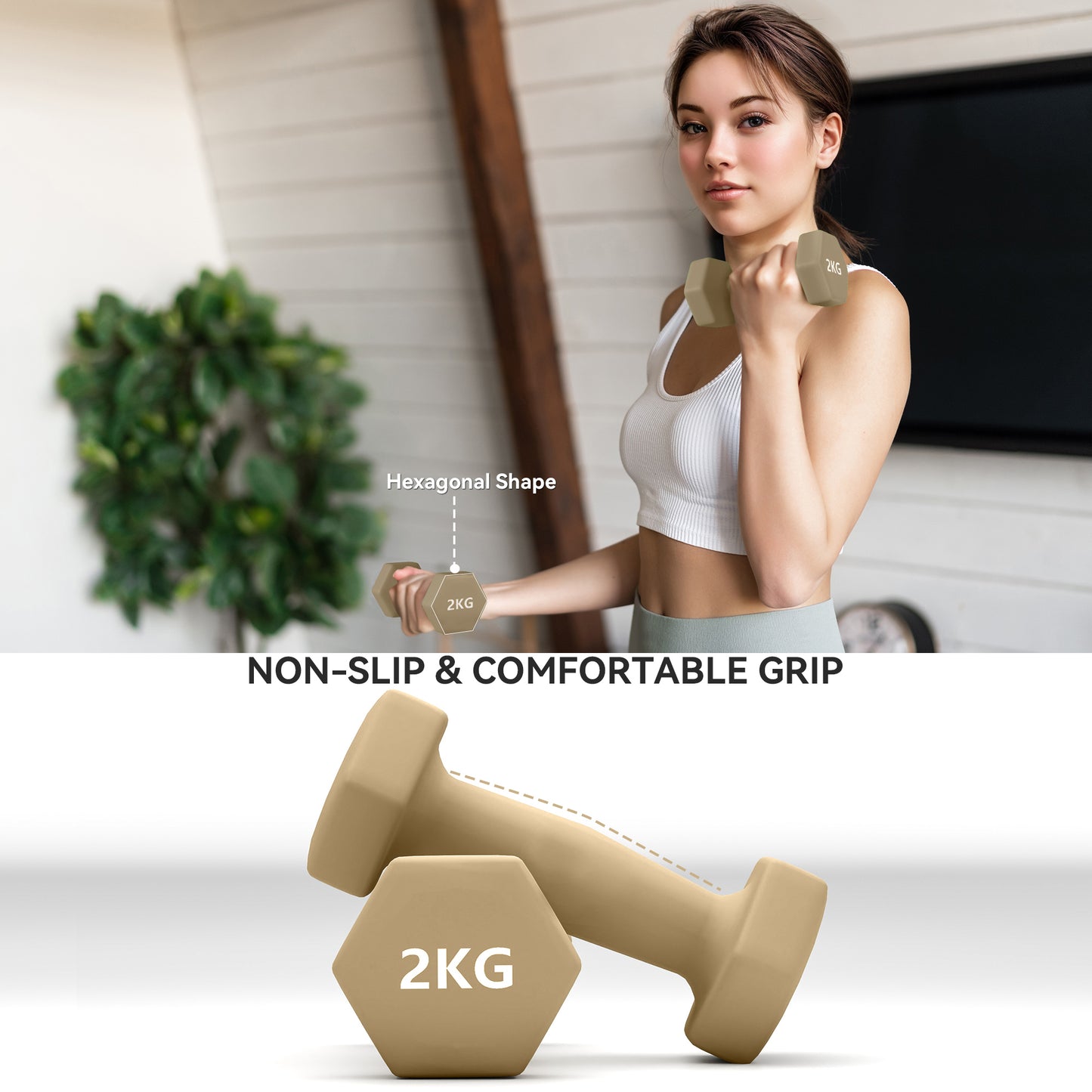 9kg Hex Dumbbells Set of 6, Hand Weights with Carry Case for Home Gym Strength Training, 2 x 1kg, 2 x 1.5kg, 2 x 2kg