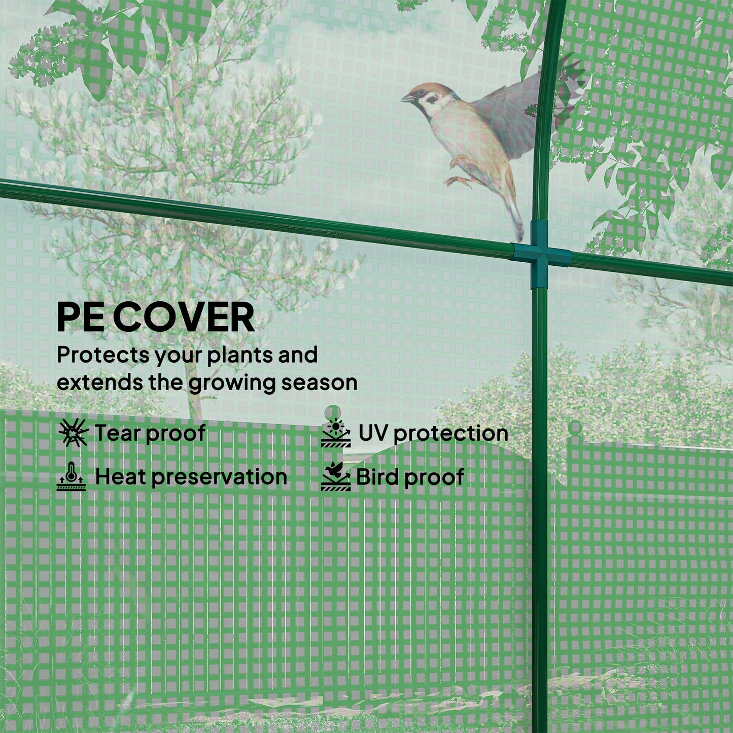 Walk in Polytunnel Greenhouse, Green House for Garden with Roll-up Window and Door, 1.8 x 1.8 x 2 m, Green