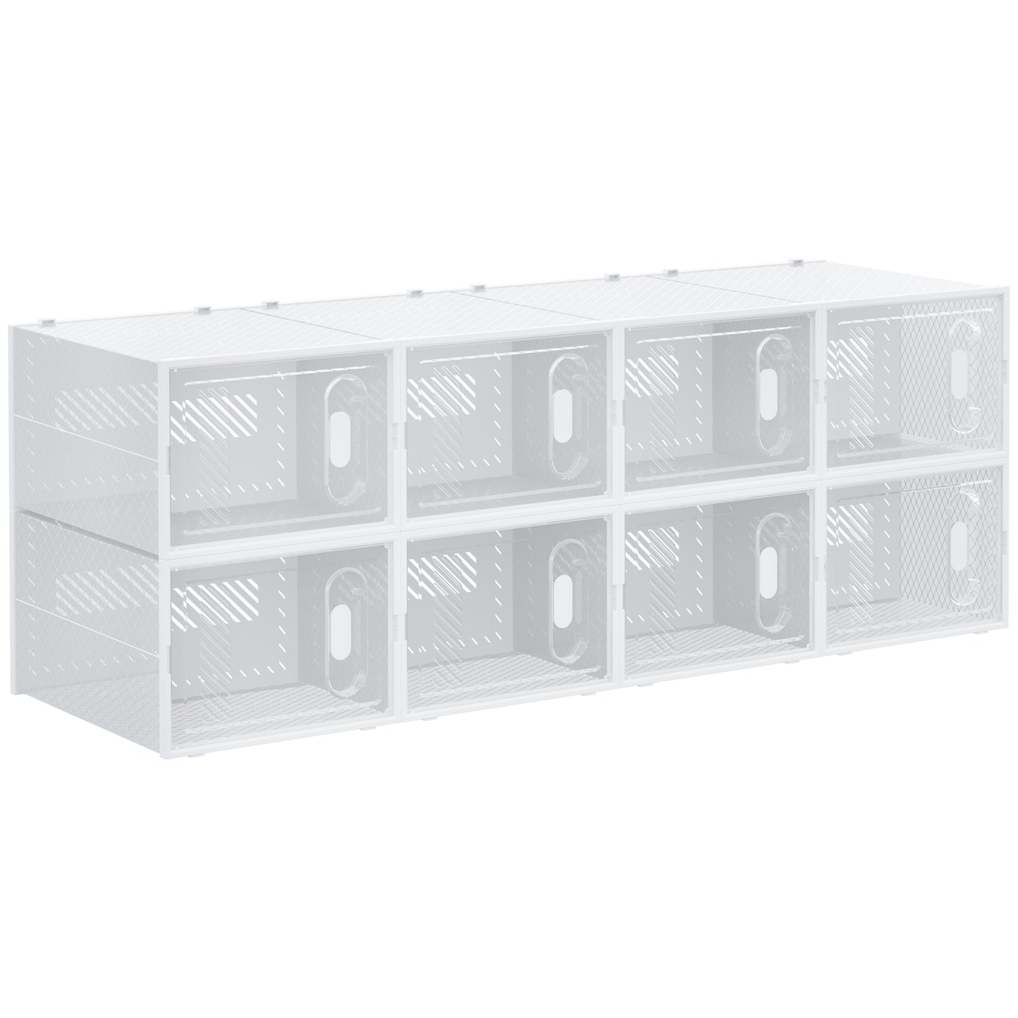 8PCS Clear Shoe Box, Plastic Stackable Shoe Storage Box for UK/EU Size up to 12/46 with Magnetic Door for Women/Men