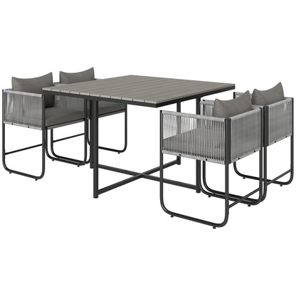 4 Seater Rattan Cube Garden Furniture Set, Rattan Dining Set with Cushions