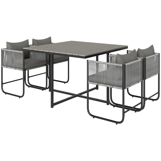 4 Seater Rattan Cube Garden Furniture Set, Rattan Dining Set with Cushions