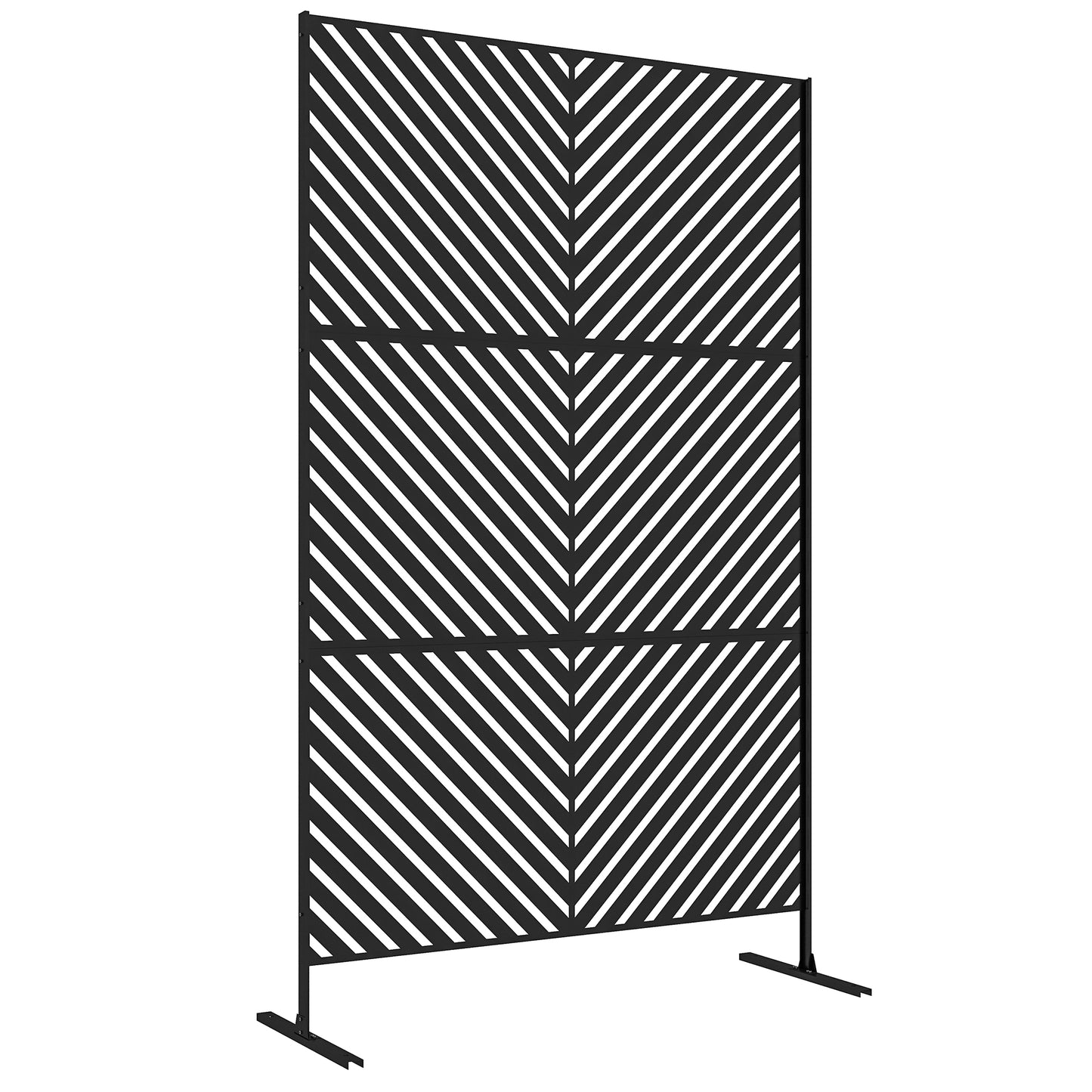 6.5FT Decorative Outdoor Divider, Metal Privacy Screen with Stand, Triangle Style, Black