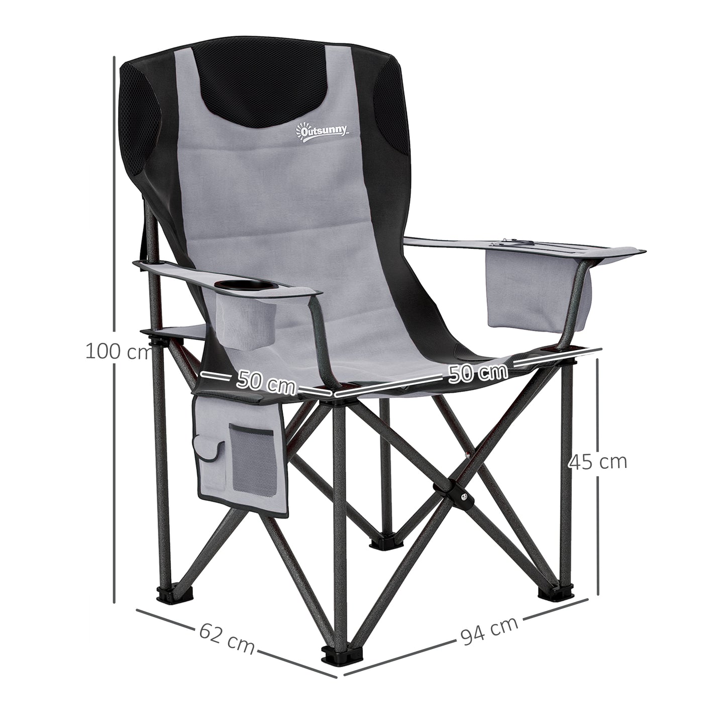 Set of 2 Folding Camping Chairs, Padded Camping Chairs with Adjustable Armrests