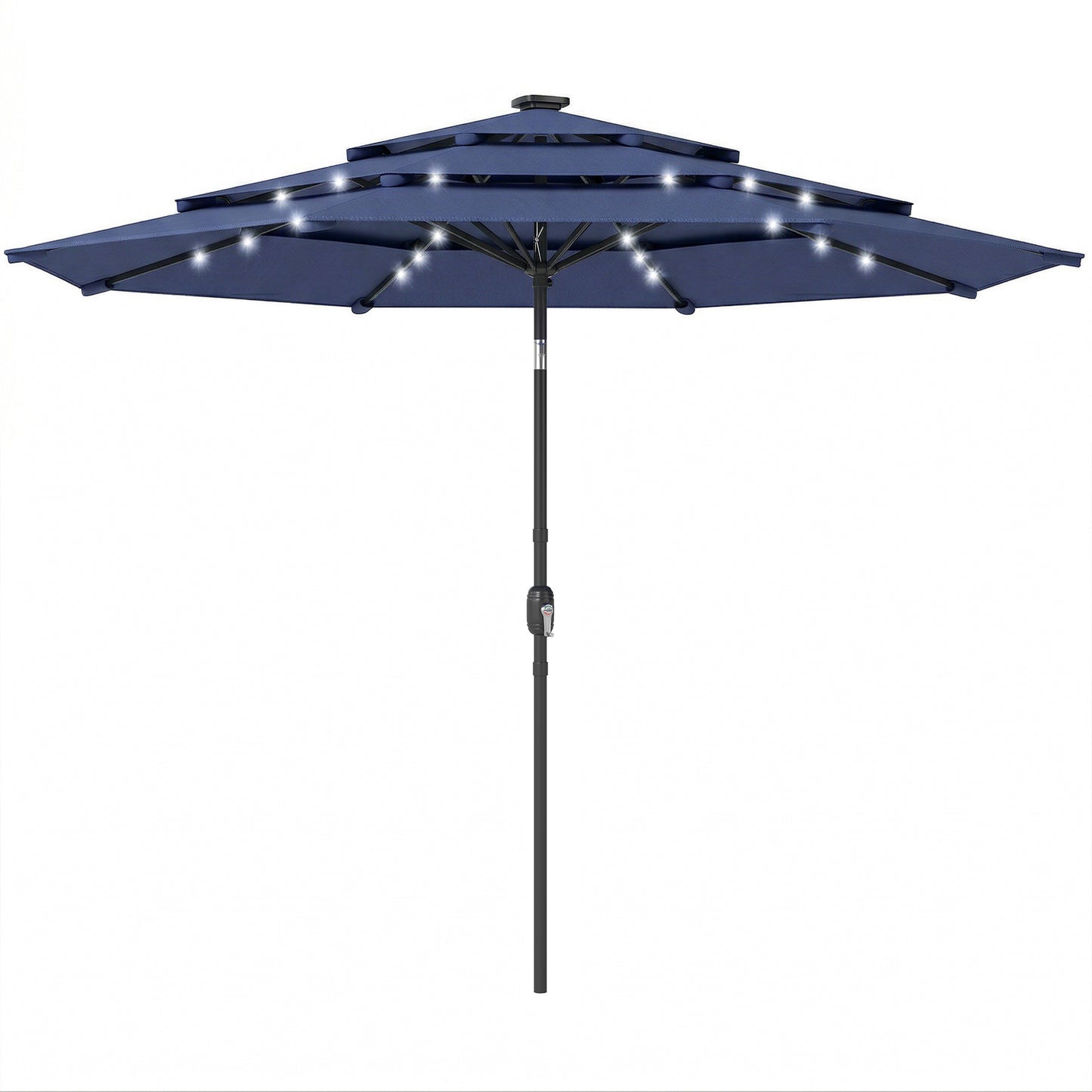 2.8 m Garden Parasol Umbrella with LED Solar Light, Parasol Cover, 3 Tier Outdoor Table Market Patio Umbrella, Navy Blue