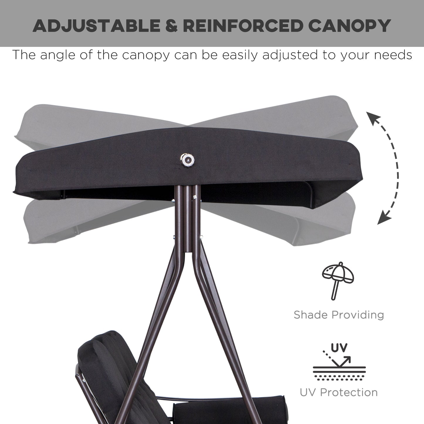 3 Seater Swing Chair Hammock Chair with Adjustable Canopy, Black
