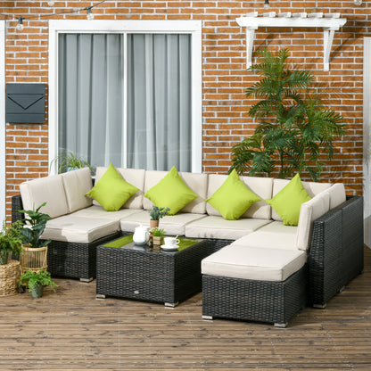 7-Seater PE Rattan Corner Sofa Set, Garden Furniture Set, Patio Wicker Sofa Seater w/ Cushion
