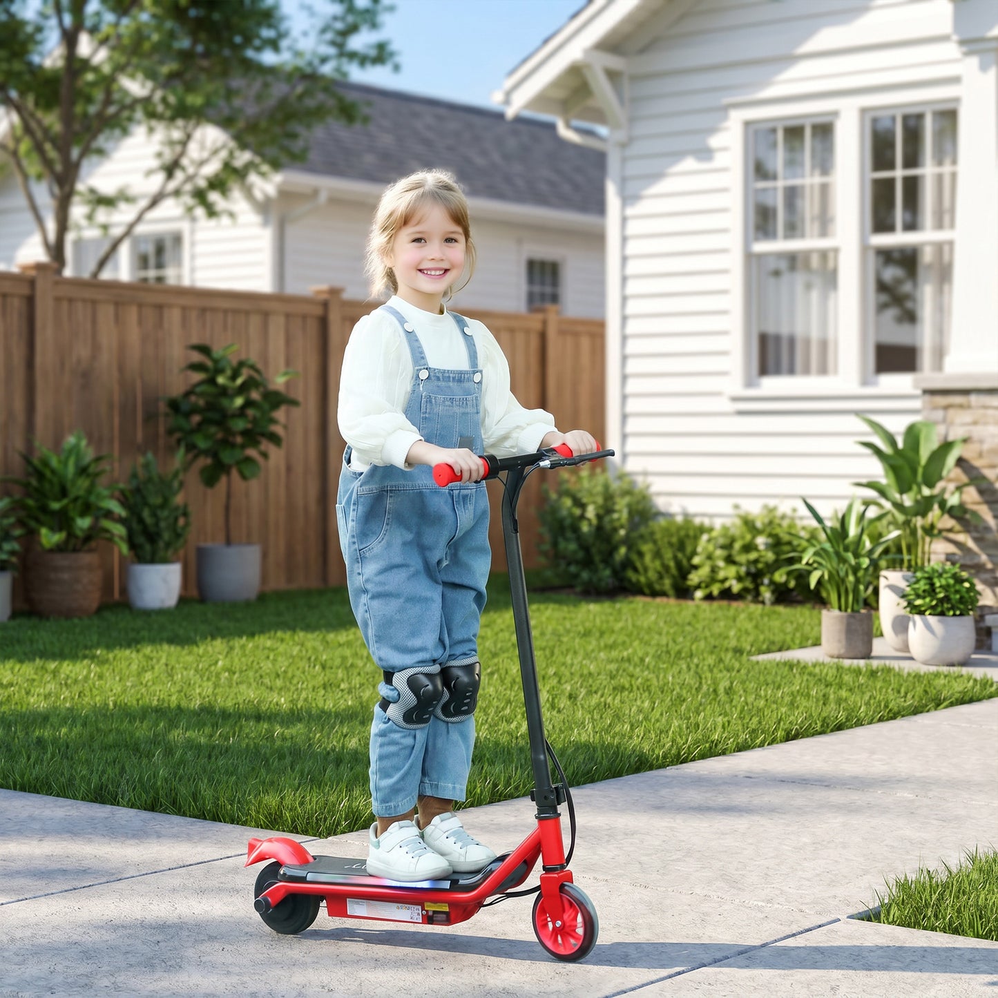 Electric Scooter for Kids Aged 6-14 Years, with Colourful Lights, Red
