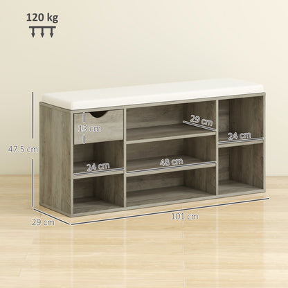 Shoe Storage Bench with Cushion - Grey