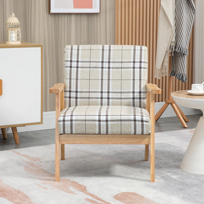 Modern One Seater Sofa for Living Room, Linen Fabric Small Couch with Rubber Wood Frame, Armrests, Lattice Pattern