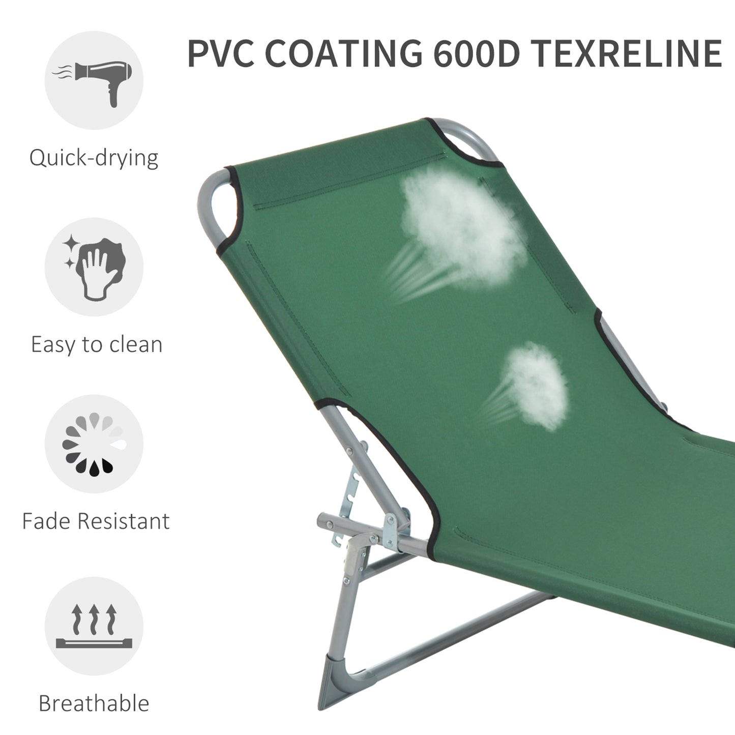 Reclining Sun Lounger Chair Folding Camping Bed with 4-Position Adjustable Backrest