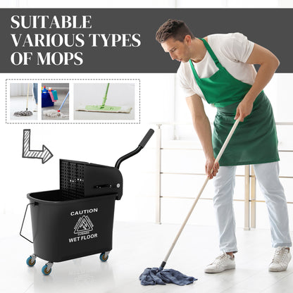 20L Compact Mop Bucket on Wheels, with Water Separation Panel - Black