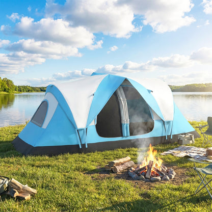 Camping Tent for 6 Man with 2000mm Water Resistant Rainfly and Carry Bag for Fishing Hiking Festival, Sky Blue