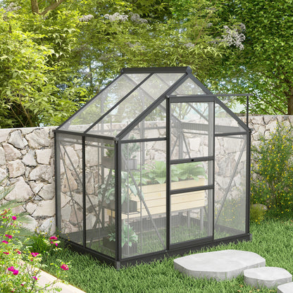 6 x 4ft Polycarbonate Greenhouse, Large Walk-In Green House with Slide Door and Window