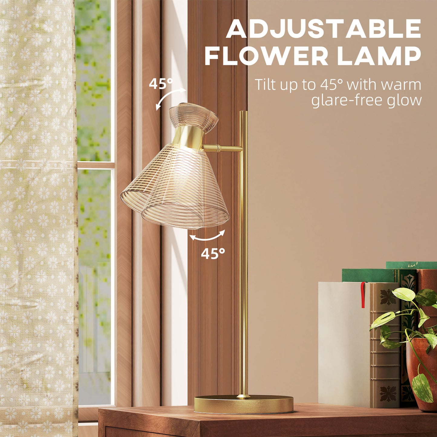 Modern Table Lamp, Bedside Lamp with Adjustable Flower-Shaped Head and E27 Socket for Living Room Bedroom Study