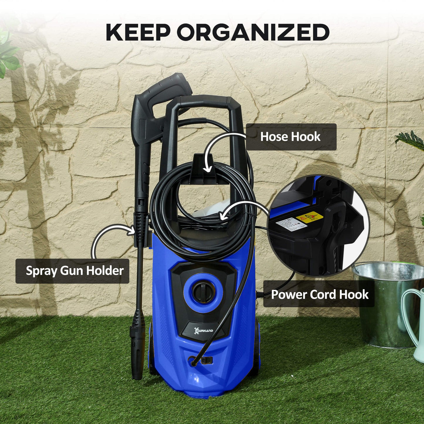 1800W High Pressure Washer, 150 Bar Pressure, 510 L/h Flow, High-Performance Portable Power Jet Wash Cleaner Blue
