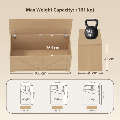 127L Home Storage Box, with Safety Hinges - Nature Wood Finish