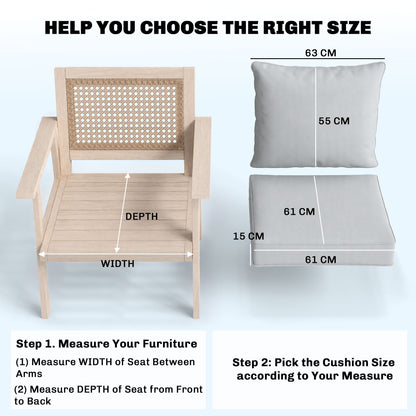 Outdoor Seat and Back Cushion Set, 63L x 55W x 15Dcm Patio Deep Seating Chair Fade Resistant Replacement Cushion, Light Grey