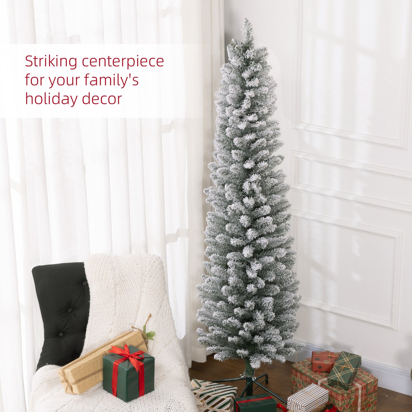 6ft Artificial Snowy Pencil Christmas Tree - White