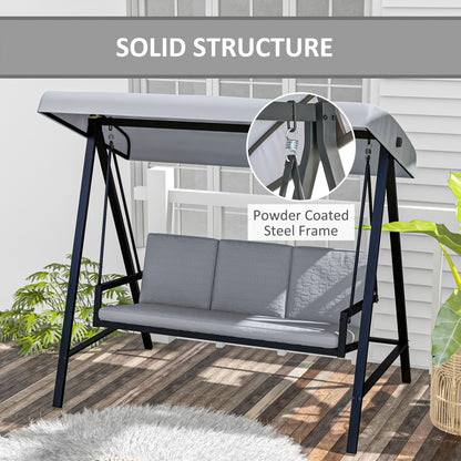 Three-Seat Garden Swing Chair, with Adjustable Canopy - Grey