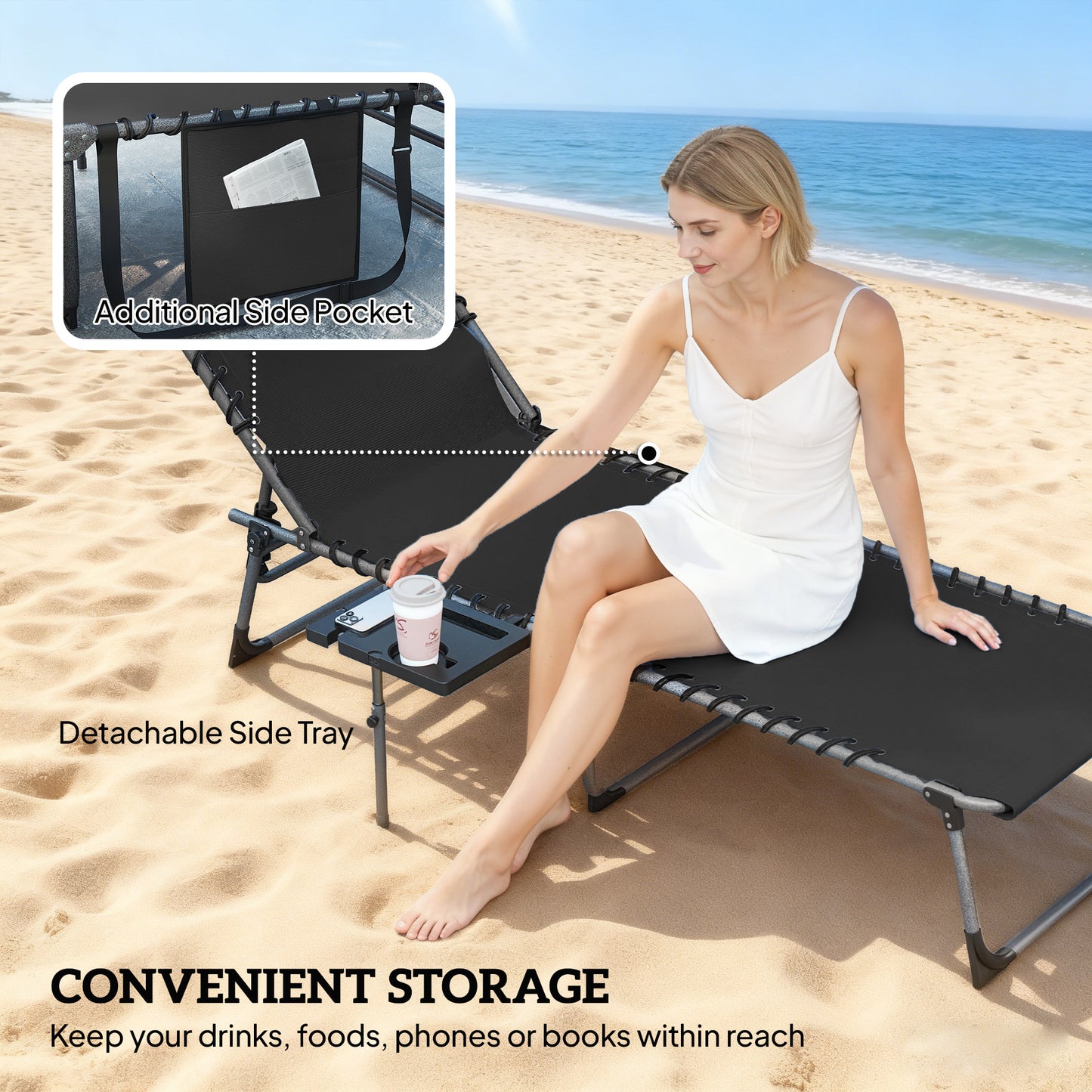 Five-Position Reclining Sun Loungers Set of 2 - Black