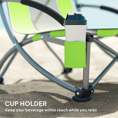 Set of 2 Folding Beach Chair, Low Camping Chair with Mesh Back