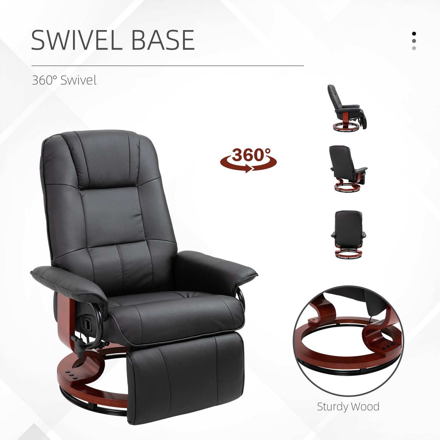 Reclining Swivel Chair, with Footrest - Black