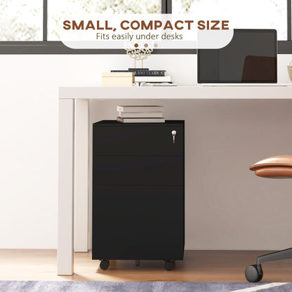 3-Drawer Vertical Filing Cabinet with Pencil Tray, Lock and 5 Wheels, Steel Mobile File Cabinet, for A4