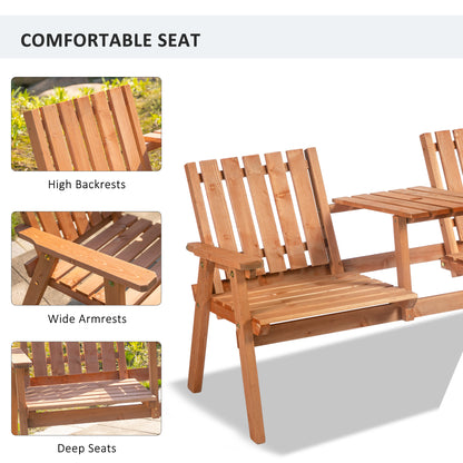 2-Seater Fir Wood Bench w/ Centre Table