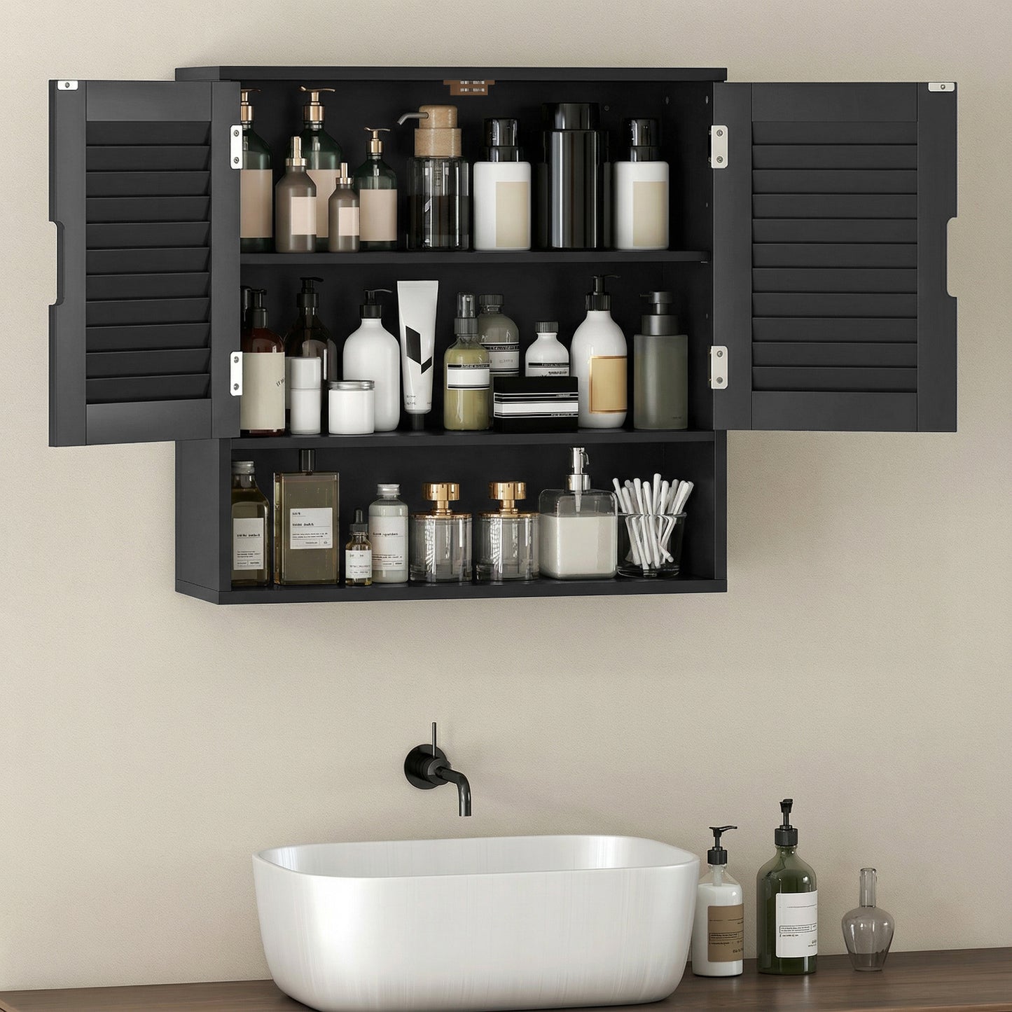 Bathroom Cabinet, Wall Mounted Storage Cabinet with Adjustable Shelves, 60 x 20 x 60 cm, Black