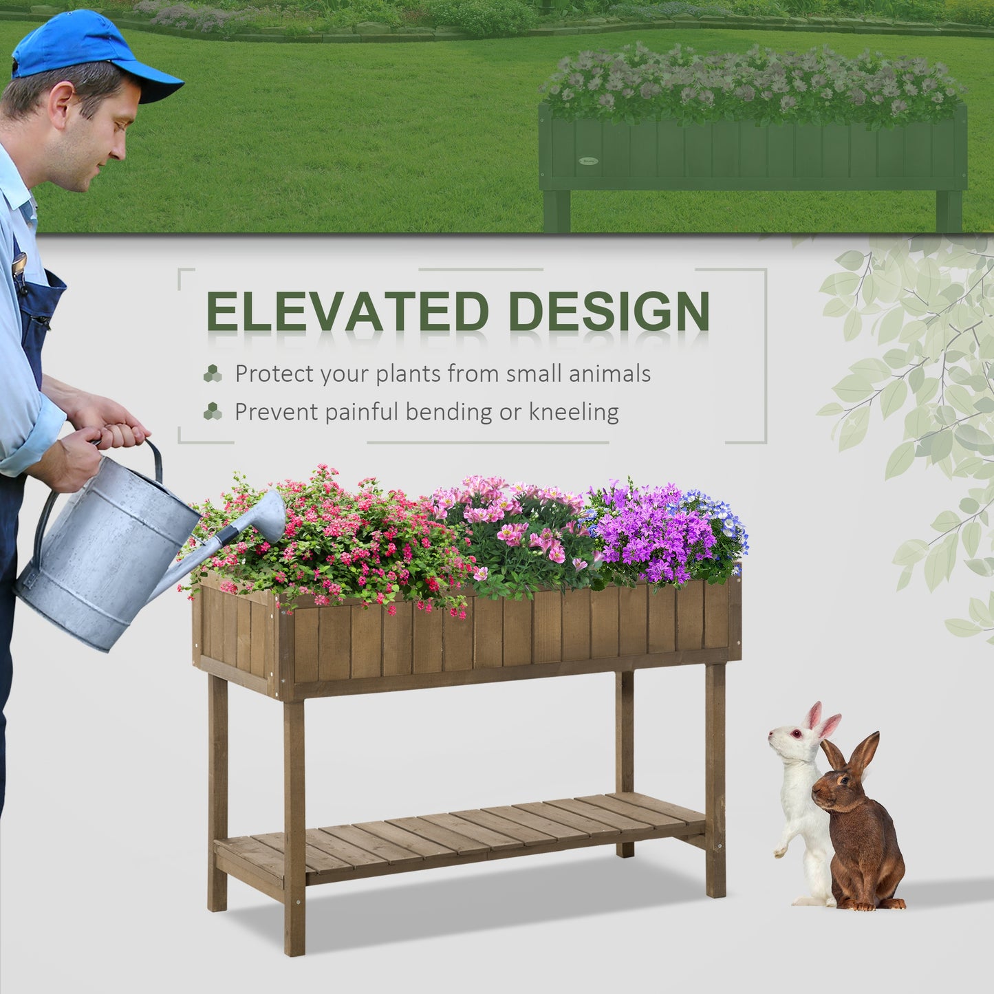 Wooden Herb Planter Raised Bed Container Garden Plant Stand Bed 8 Boxes 110L x 46W x 76Hcm Brown