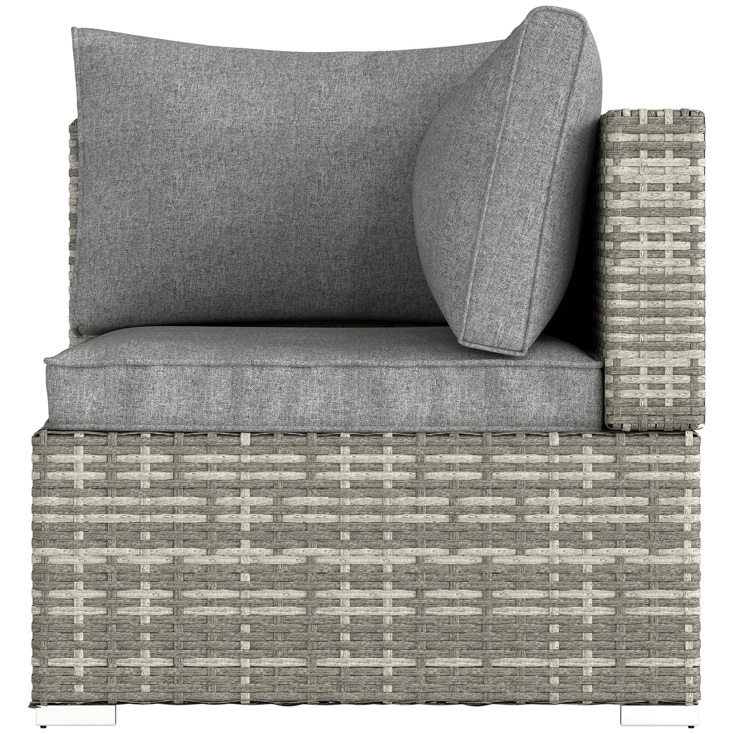 Outdoor PE Rattan Corner Sofa, Garden Wicker Furniture Single Sofa Chair w/ Cushions, Light Grey