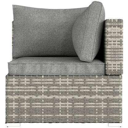Outdoor PE Rattan Corner Sofa, Garden Wicker Furniture Single Sofa Chair w/ Cushions, Light Grey