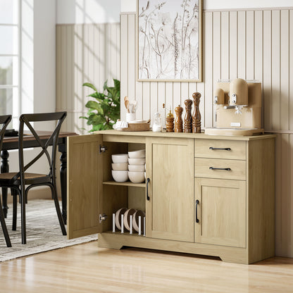 Sideboard with 2 Drawers Modern Storage Cabinet, Kitchen Cupboard with Adjustable Shelf and 3 Doors Natural