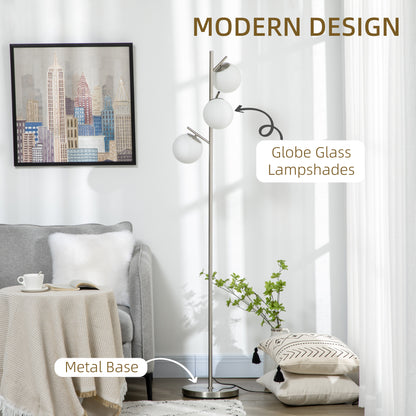 3-Light Tree Floor Lamps for Living Room, Modern Standing Lamp for Bedroom with Globe Lampshade, Steel Base