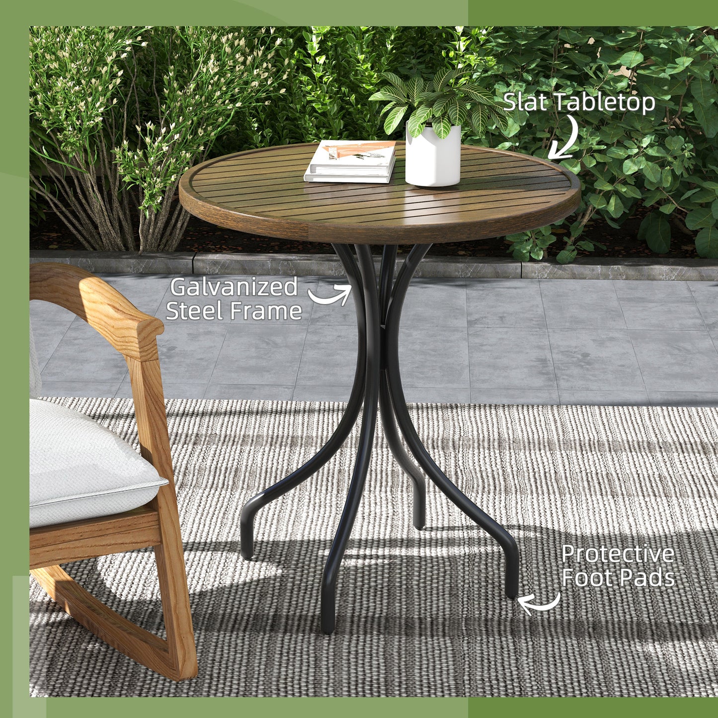 Φ66cm Galvanised Steel Garden Table - Brown
