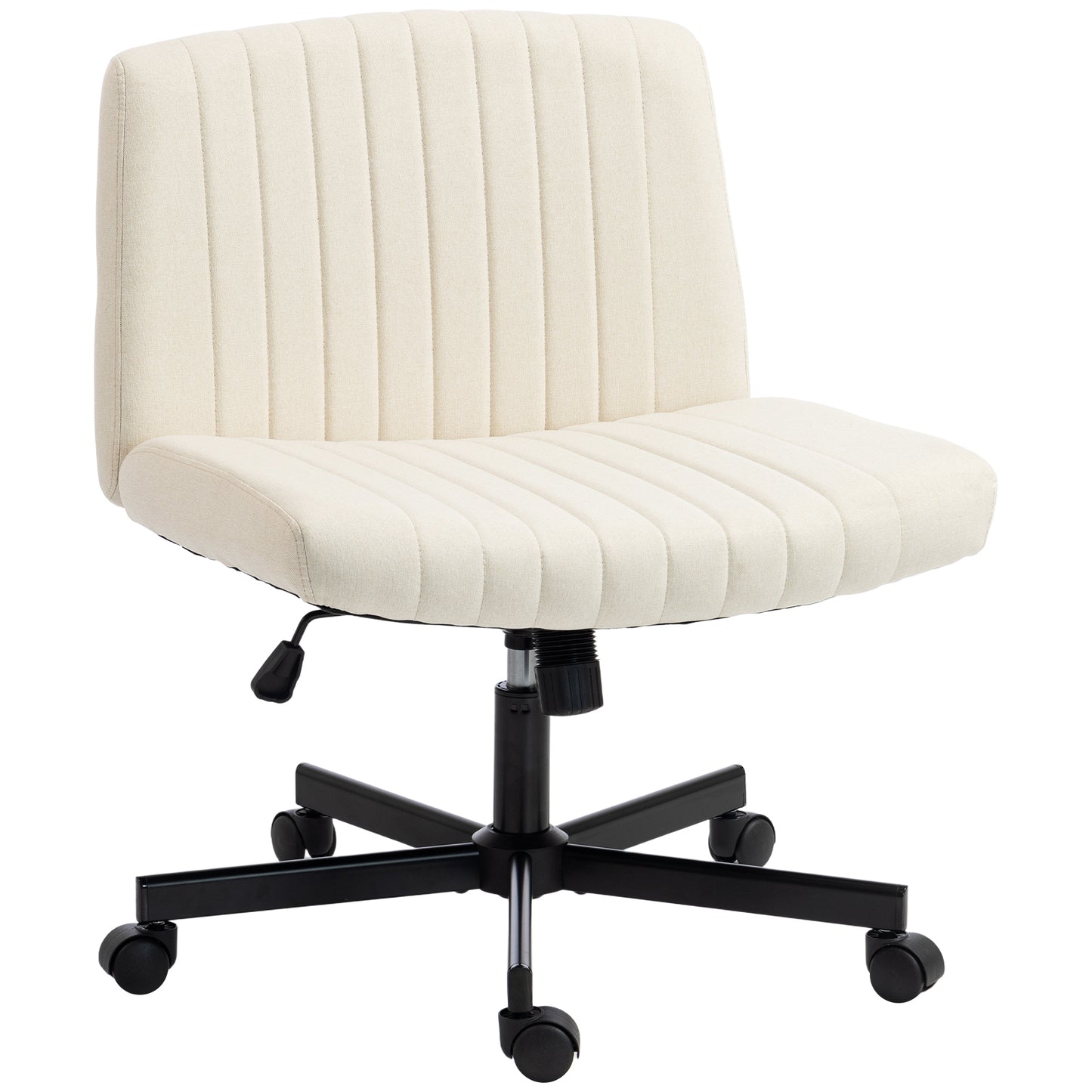 Imitation Linen Criss Cross Legged Desk Chair, Armless Office Chair with Wheels, Green