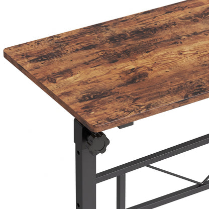 Overbed Table Adjustable Height Sofa Side Table with Wheels 80 x 40 cm Rustic Brown Black