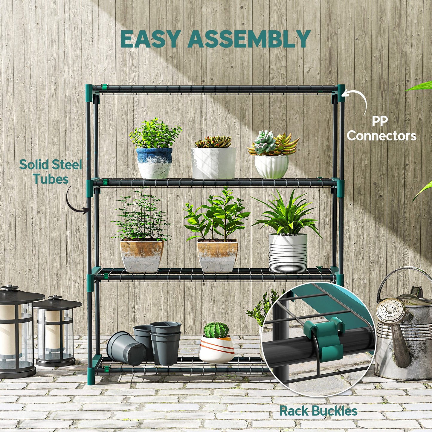 4-Tier Plant Stand Indoor Outdoor, Set of 2 Metal Plant Shelf with Rack Buckles for Easy Assembly, Flower Display Rack