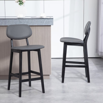 Bar Stools Set of 2, Breakfast Bar Chairs, PU Leather Upholstered Kitchen Stools with Backs, Footrests and Solid Wood Legs