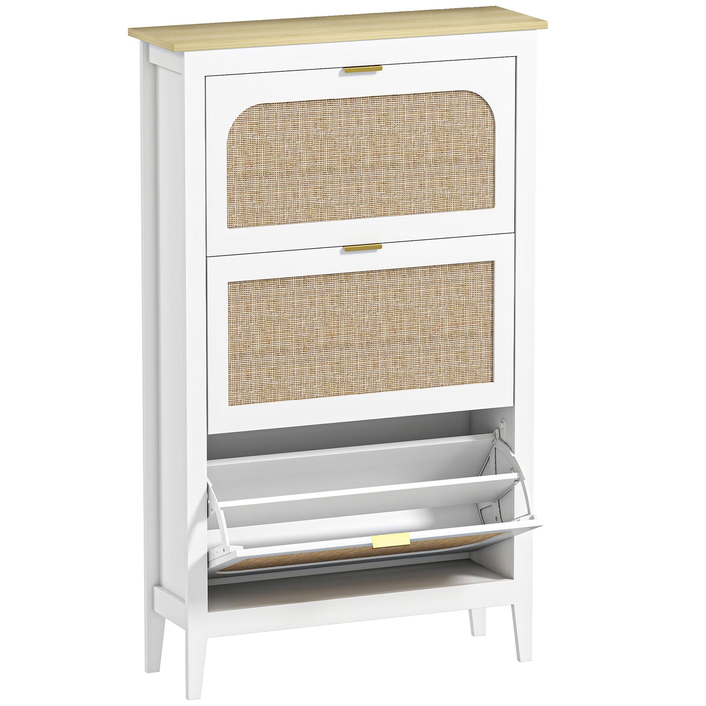Narrow Shoe Cabinet, Boho Slim Shoe Storage Cabinet with 3 Flip Drawers, Holds 21 Pairs, White