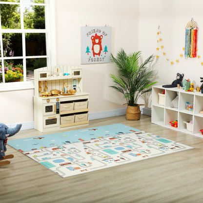 Foldable Baby Plat Mat Double Sided, Kids Floor Mat for Crawling, 200L x 150W cm, Car track and Owl Theme