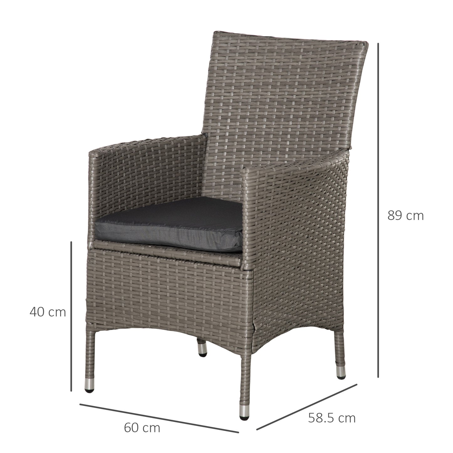 2 Pieces Outdoor PE Rattan Dining Chairs Set with Cushion, Garden Armchair with Armrests, High Backrest