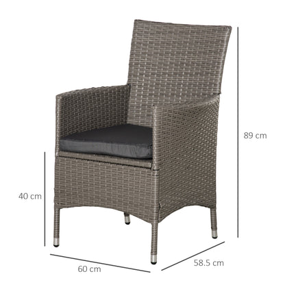 2 Pieces Outdoor PE Rattan Dining Chairs Set with Cushion, Garden Armchair with Armrests, High Backrest